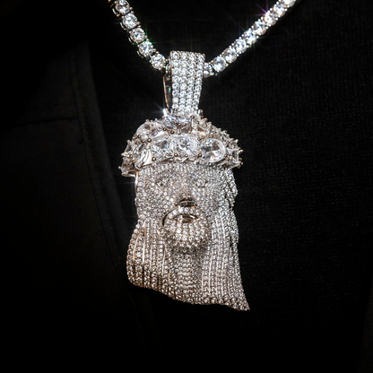 Large Diamond Portrait of Jesus Pendant in White Gold