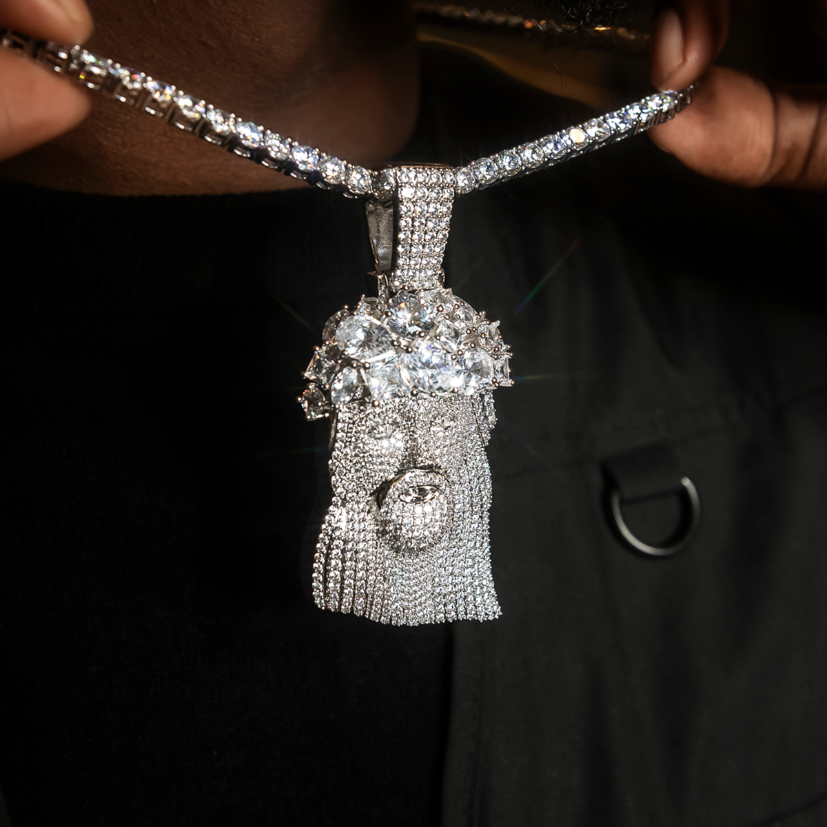 Large Diamond Portrait of Jesus Pendant in White Gold