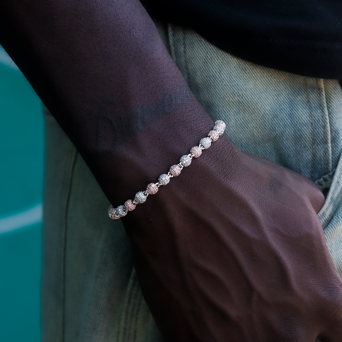 Iced Ball Bracelet in Rose/White Gold- 4mm