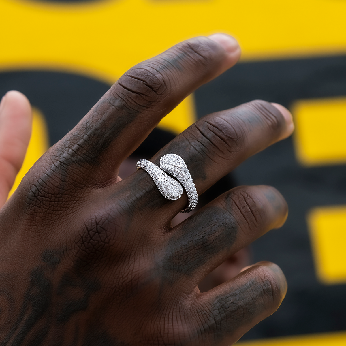 Iced Bandana Ring in White Gold Vermeil