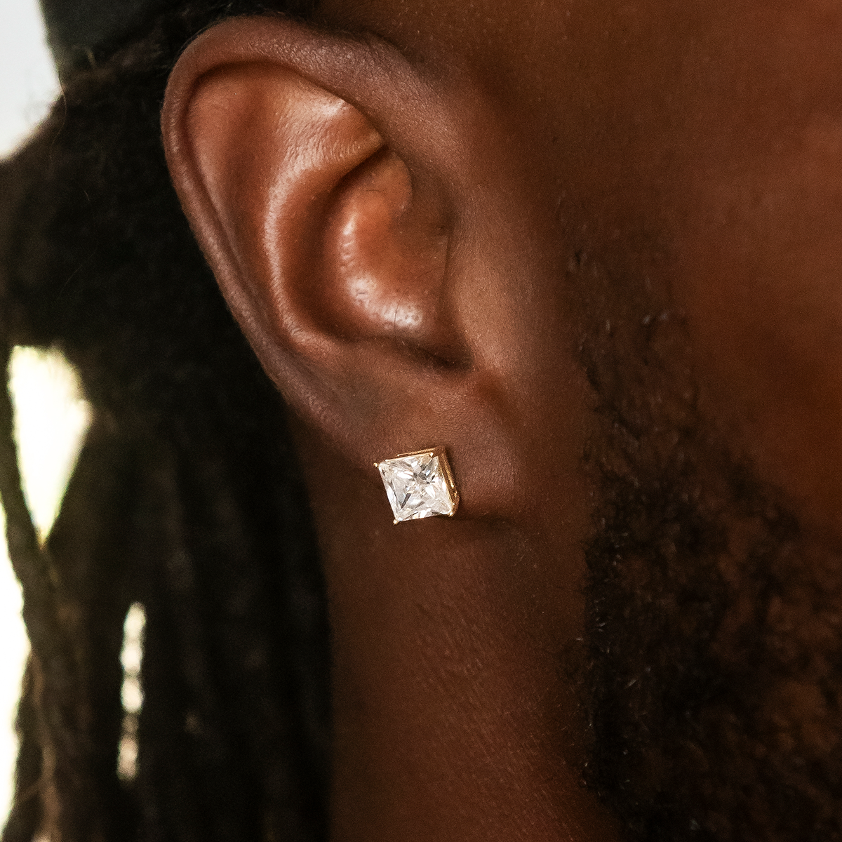 7mm Square Cut Diamond Stud Earrings in Yellow Gold