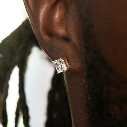 7mm Square Cut Diamond Stud Earrings in Yellow Gold