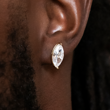 7mm Marquise Cut Diamond Stud Earrings in Yellow Gold