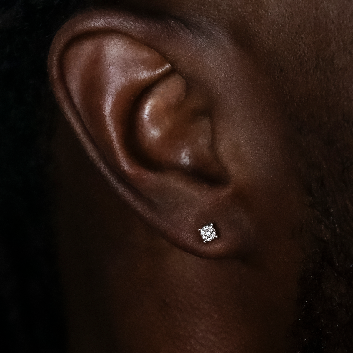 Men's 3MM Pave Round Moissanite Stud Earrings in White Gold Vermeil