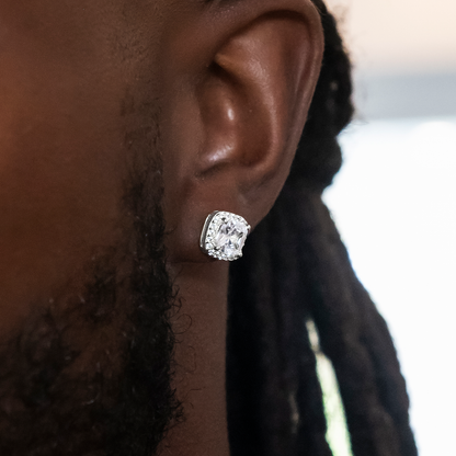 10mm Cushion Cut Earrings in White Gold