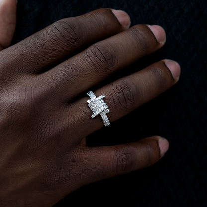 Iced Barbed Wire Ring in White Gold Vermeil