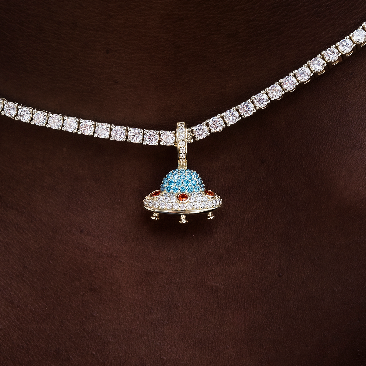 Micro Iced UFO Pendant in Yellow Gold