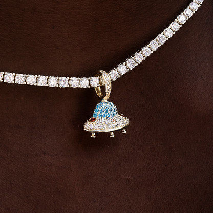 Micro Iced UFO Pendant in Yellow Gold