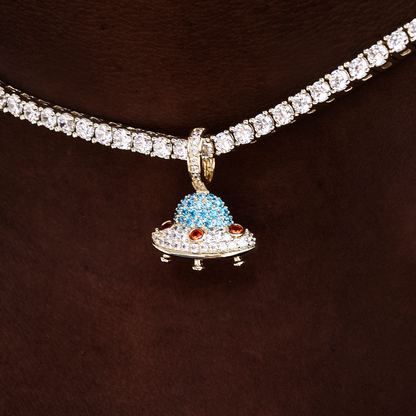 Micro Iced UFO Pendant in Yellow Gold