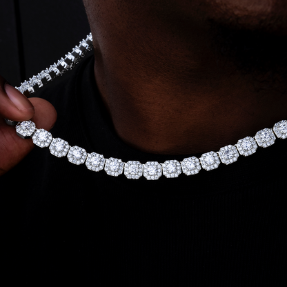 Clustered Tennis Chain in White Gold- 8.5mm