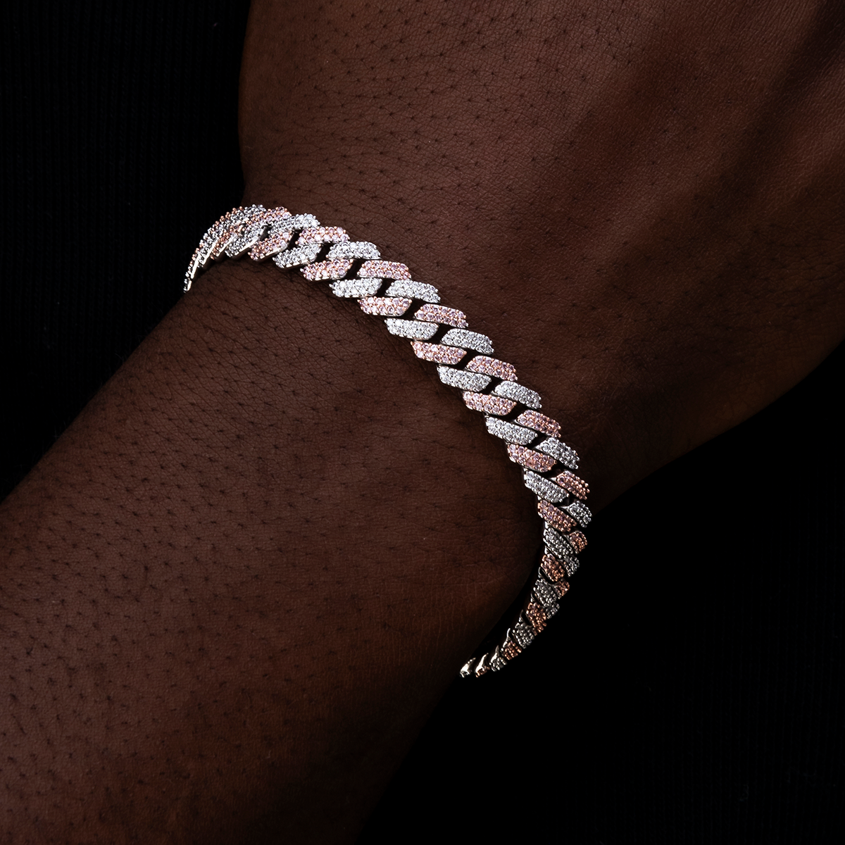 Diamond Prong Cuban Bracelet in Rose/White Gold- 8.5mm