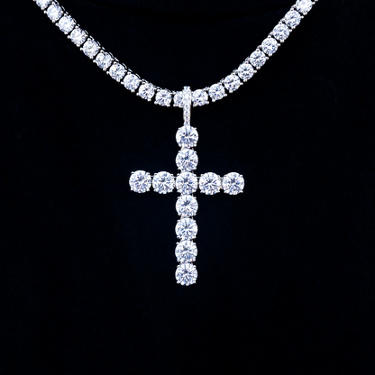 Large Diamond Cross Pendant in White Gold