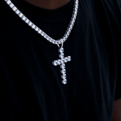 Large Diamond Cross Pendant in White Gold