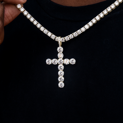 Large Diamond Cross Pendant in Yellow Gold