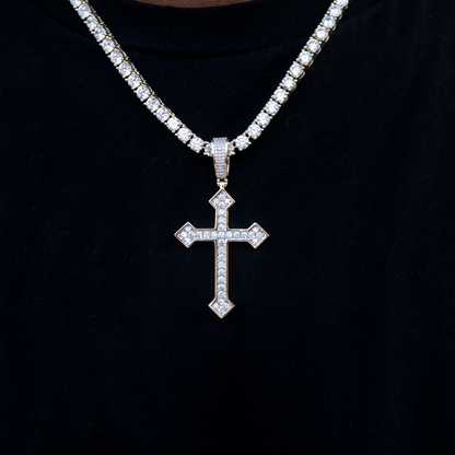 Large Iced Celtic Cross in Yellow Gold