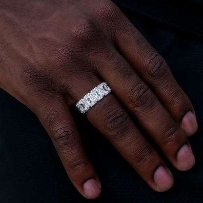 Diamond Baguette Halo Ring in White Gold Vermeil