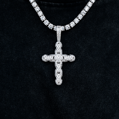 Diamond Pave Snake Link Cross Pendant in White Gold