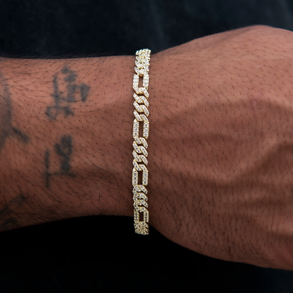 Diamond Figaro Bracelet in Yellow Gold- 6mm