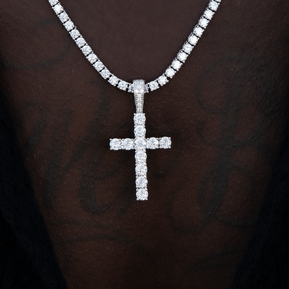 Men's Moissanite Diamond Cross Pendant in White Gold Vermeil