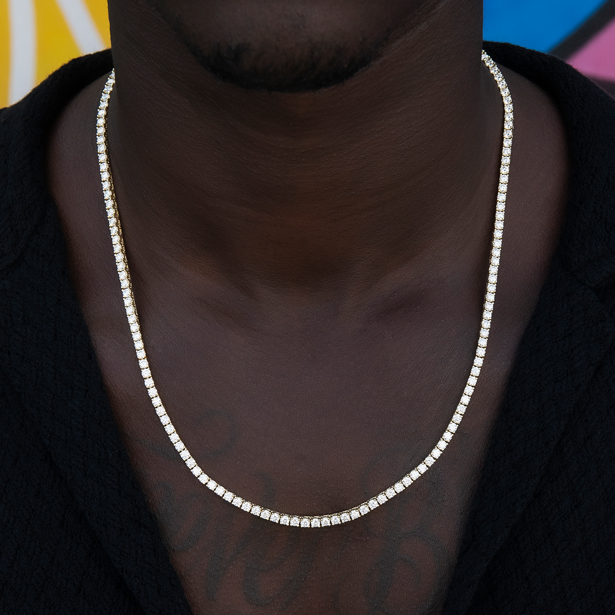 Men's Moissanite Diamond Tennis Chain in Yellow Gold Vermeil- 3mm