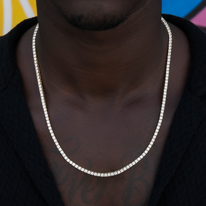 Men's Moissanite Diamond Tennis Chain in Yellow Gold Vermeil- 3mm