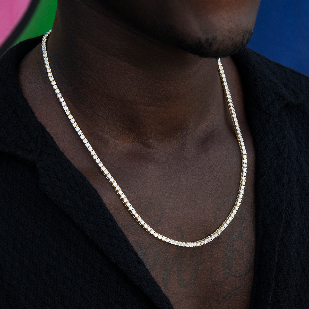 Men's Moissanite Diamond Tennis Chain in Yellow Gold Vermeil- 3mm