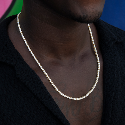 Men's Moissanite Diamond Tennis Chain in Yellow Gold Vermeil- 3mm