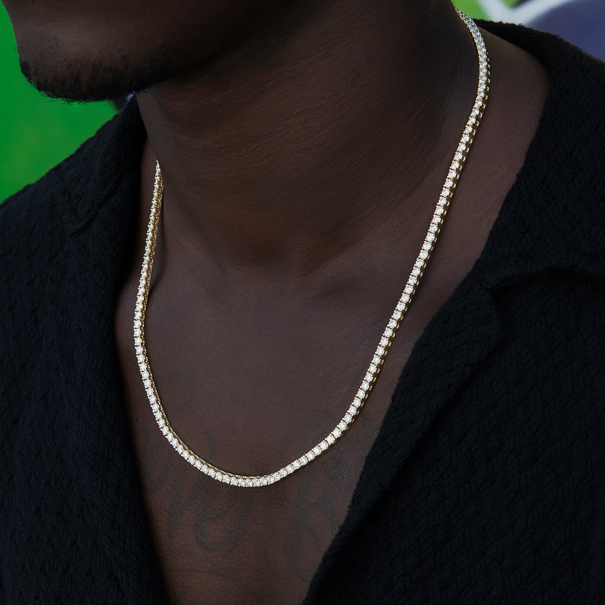 Men's Moissanite Diamond Tennis Chain in Yellow Gold Vermeil- 3mm
