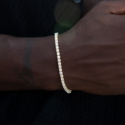 Men's Moissanite Diamond Tennis Bracelet in Yellow Gold Vermeil- 3mm