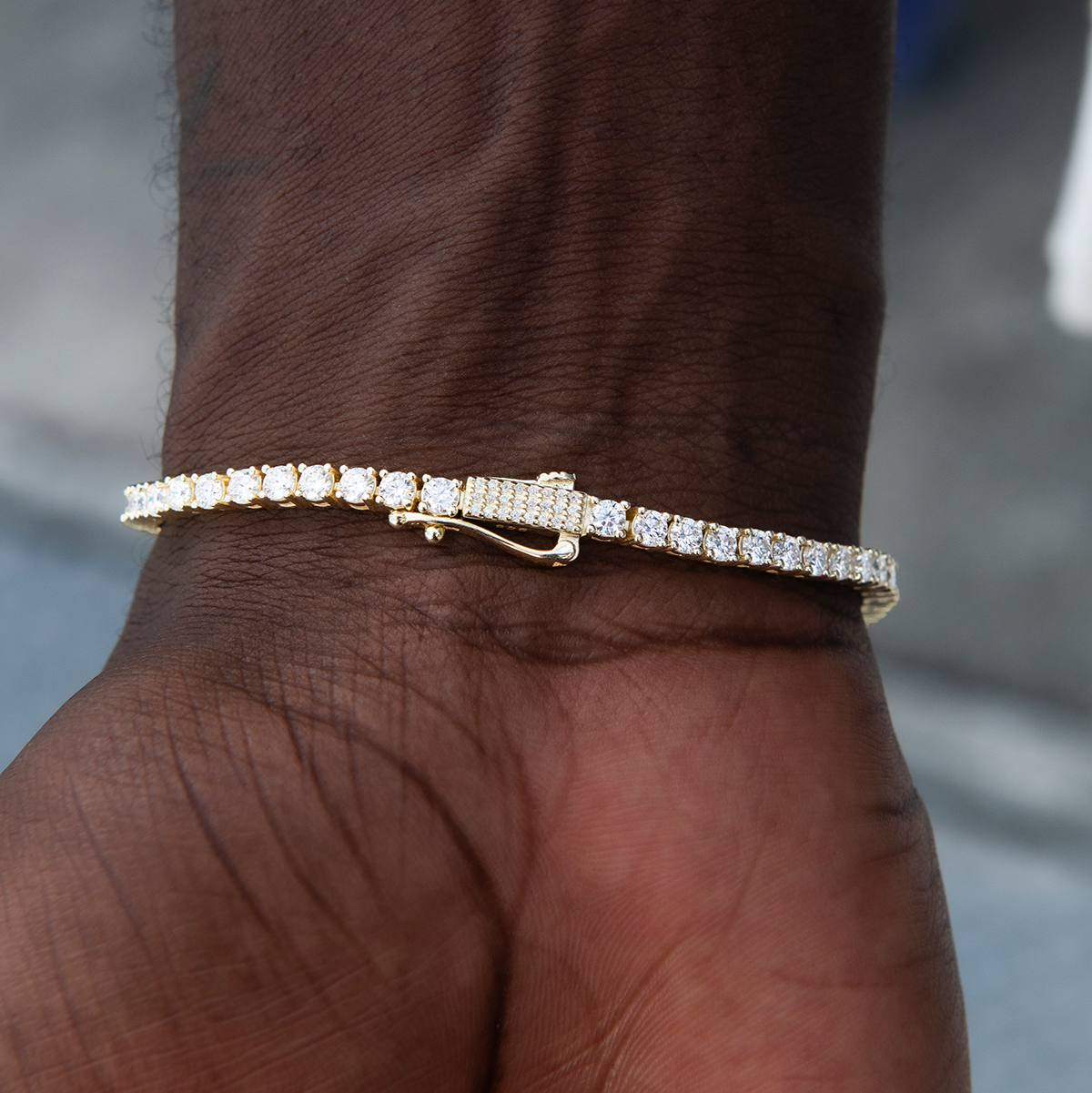 Men's Moissanite Diamond Tennis Bracelet in Yellow Gold Vermeil- 3mm