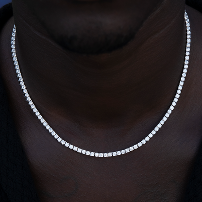 Men's Moissanite Diamond Tennis Chain in White Gold Vermeil- 3mm