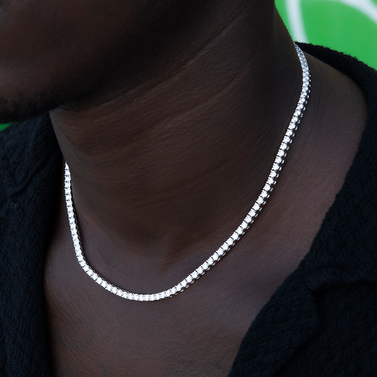 Men's Moissanite Diamond Tennis Chain in White Gold Vermeil- 3mm