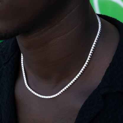 Men's Moissanite Diamond Tennis Chain in White Gold Vermeil- 3mm