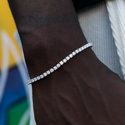 Men's Moissanite Diamond Tennis Bracelet in White Gold Vermeil- 3mm