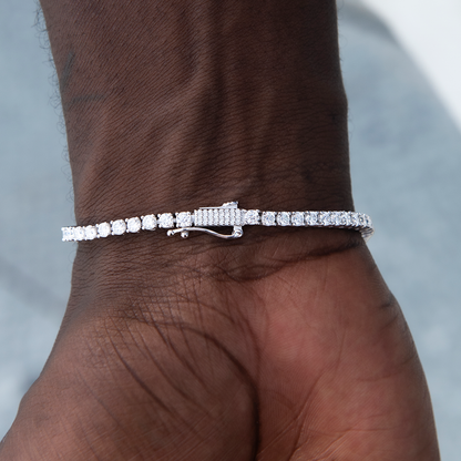 Men's Moissanite Diamond Tennis Bracelet in White Gold Vermeil- 3mm