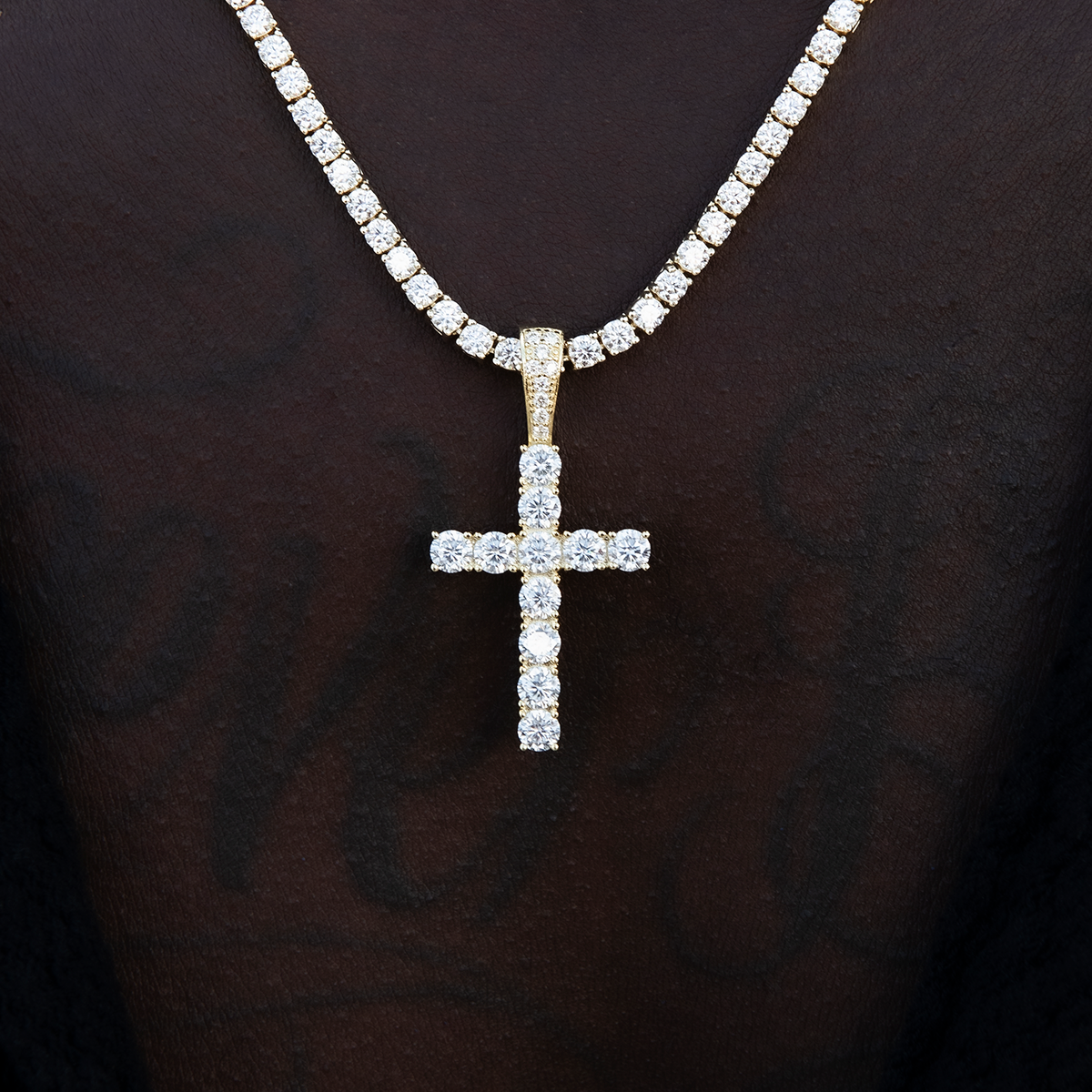 Men's Moissanite Diamond Cross Pendant in Yellow Gold Vermeil