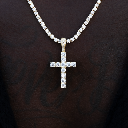 Men's Moissanite Diamond Cross Pendant in Yellow Gold Vermeil
