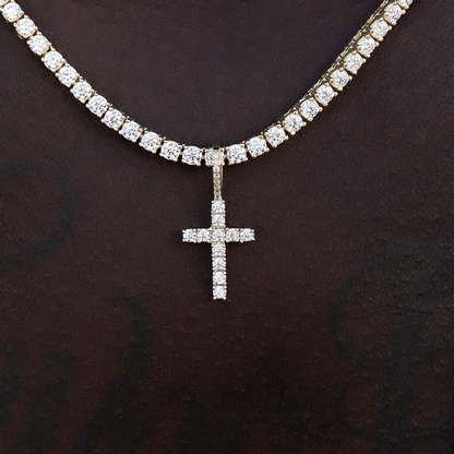 Men's Moissanite Diamond Cross Micro Pendant in Yellow Gold Vermeil