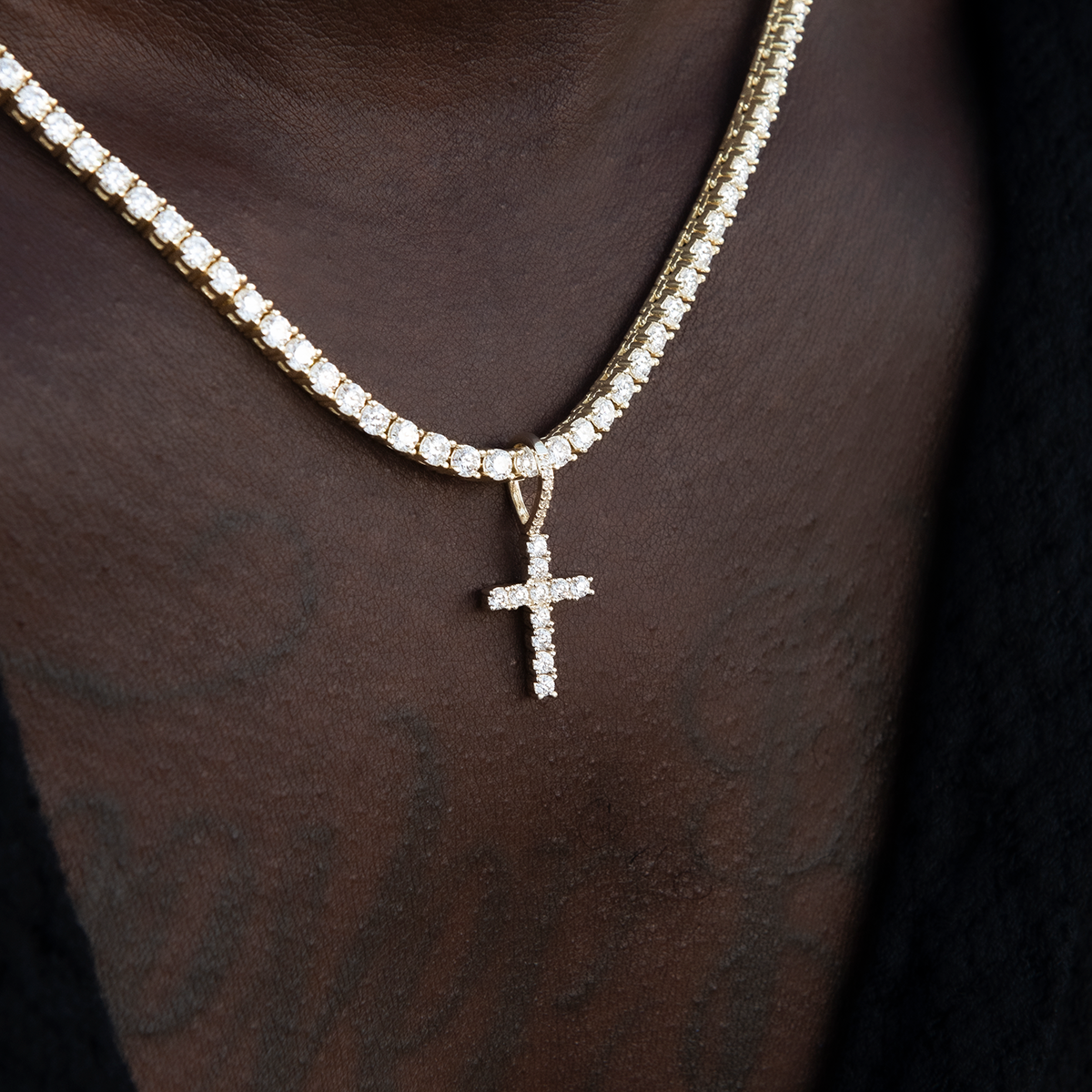 Men's Moissanite Diamond Cross Micro Pendant in Yellow Gold Vermeil