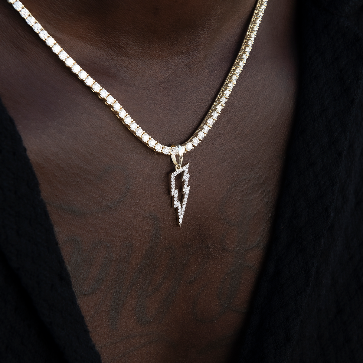 Men's Moissanite Diamond Micro Lightning Bolt Pendant in Yellow Gold Vermeil