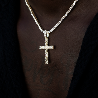 Diamond Pave Cushion Circle Cross Pendant in Yellow Gold