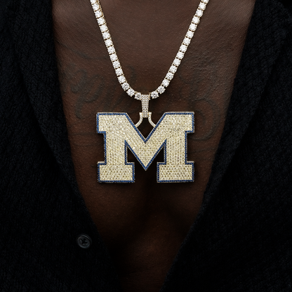 Large University of Michigan Wolverines Official NCAA Logo Pendant in Yellow Gold