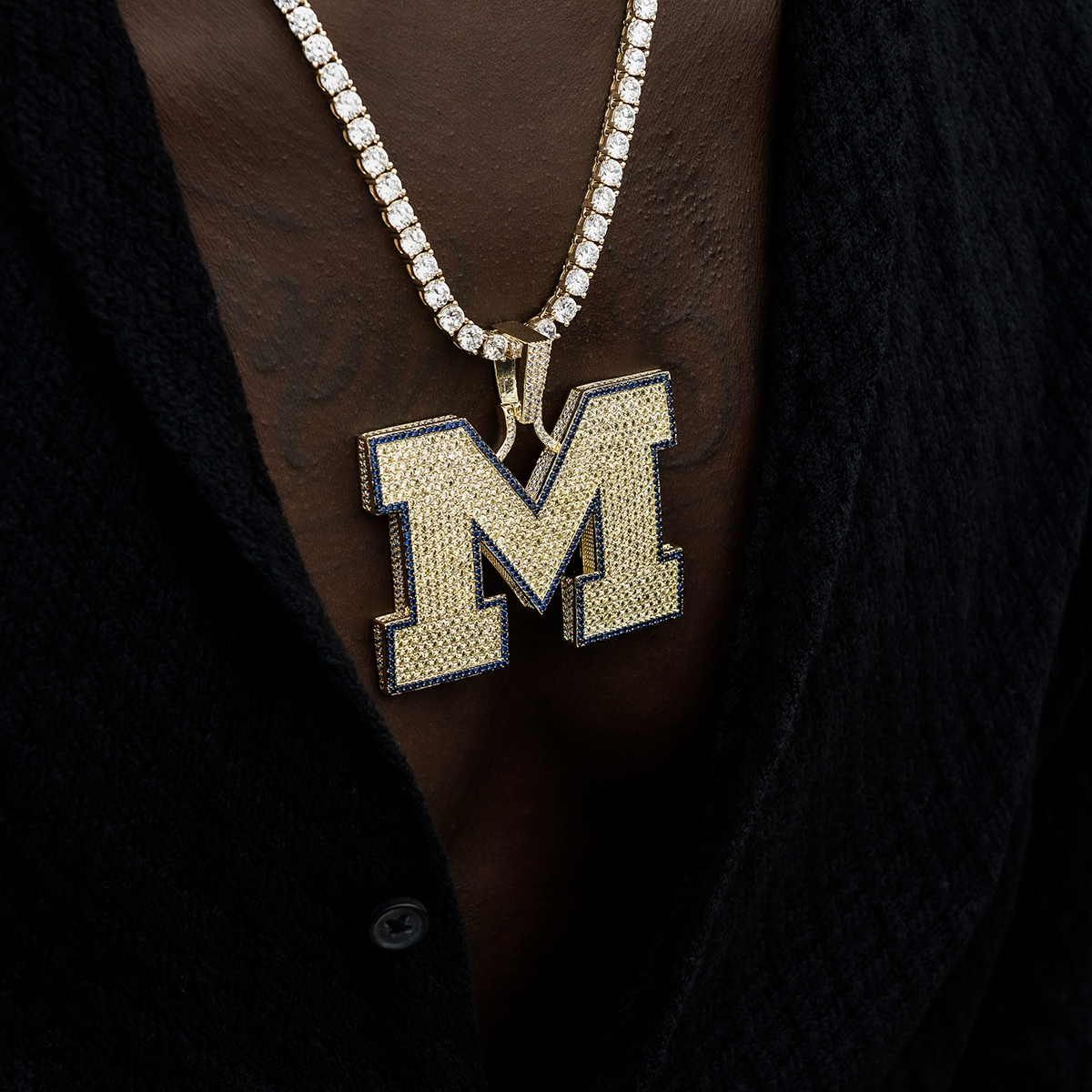 Large University of Michigan Wolverines Official NCAA Logo Pendant in Yellow Gold