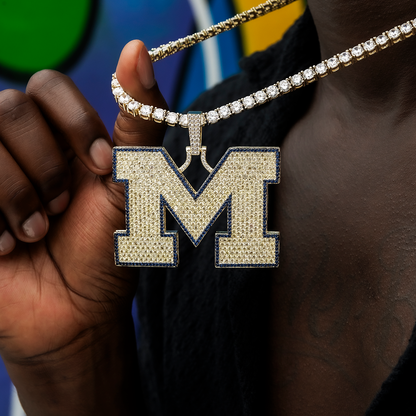 Large University of Michigan Wolverines Official NCAA Logo Pendant in Yellow Gold