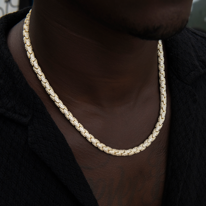 Diamond Pave Snake Link Chain in Yellow Gold-6mm