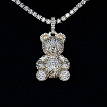 Iced Teddy Bear Pendant in Yellow Gold