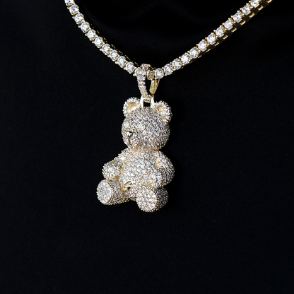 Iced Teddy Bear Pendant in Yellow Gold