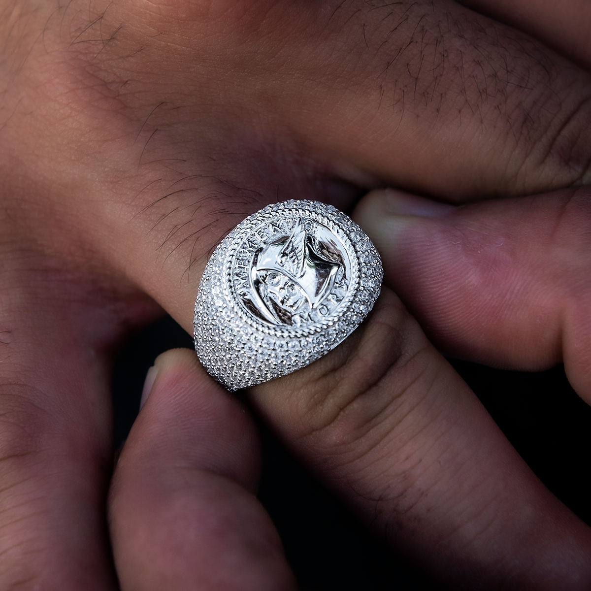 Memento Mori Signet Ring in White Gold Vermeil