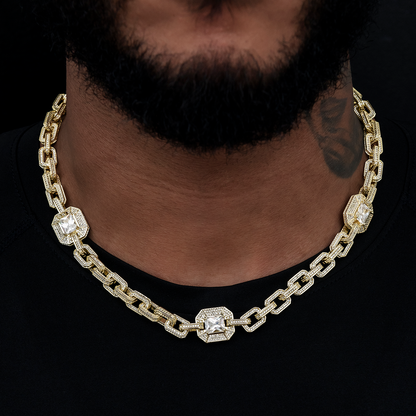 Diamond Rock Cable Link Station Chain in Yellow Gold