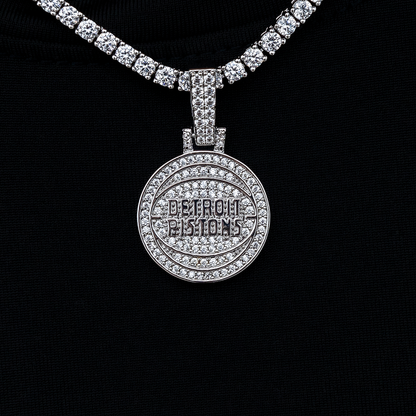 Detroit Pistons Official NBA Micro Logo Pendant in White Gold